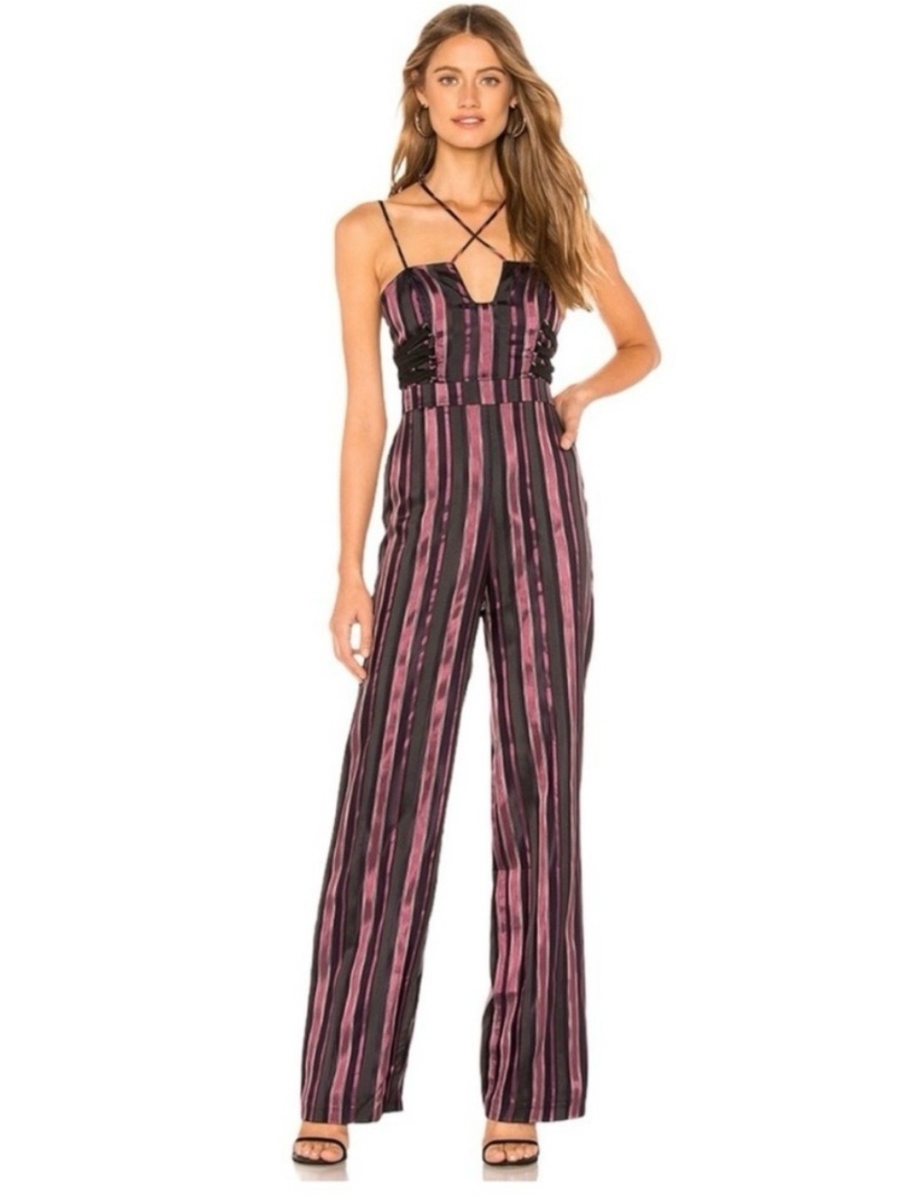 House of Harlow 1960 x REVOLVE Madeline Jumpsuit in Purple & Noir Stripe Large
